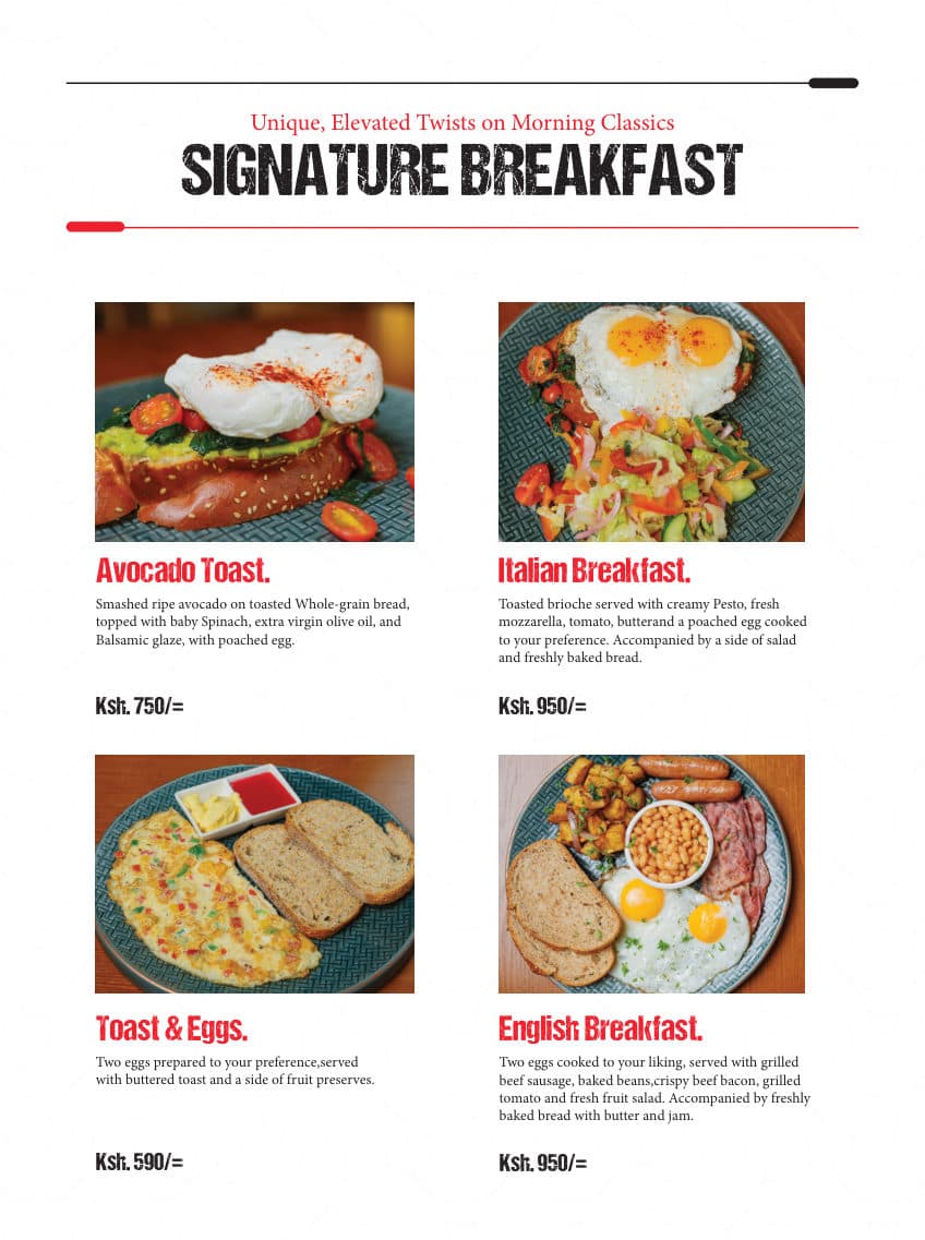 Signature Breakfast menu page