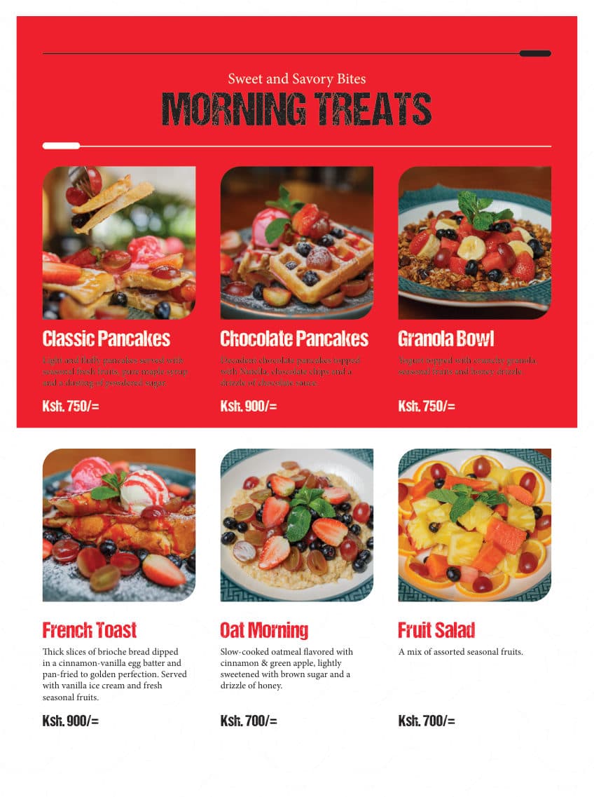 Morning Treats menu page