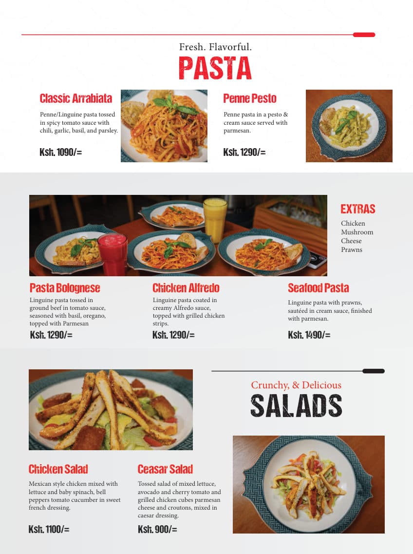 Pasta menu page