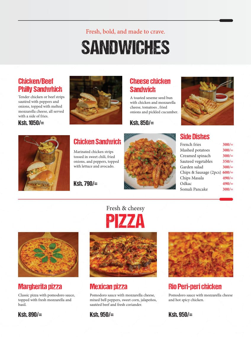 Sandwiches menu page