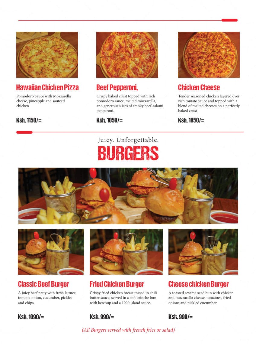 Burgers menu page