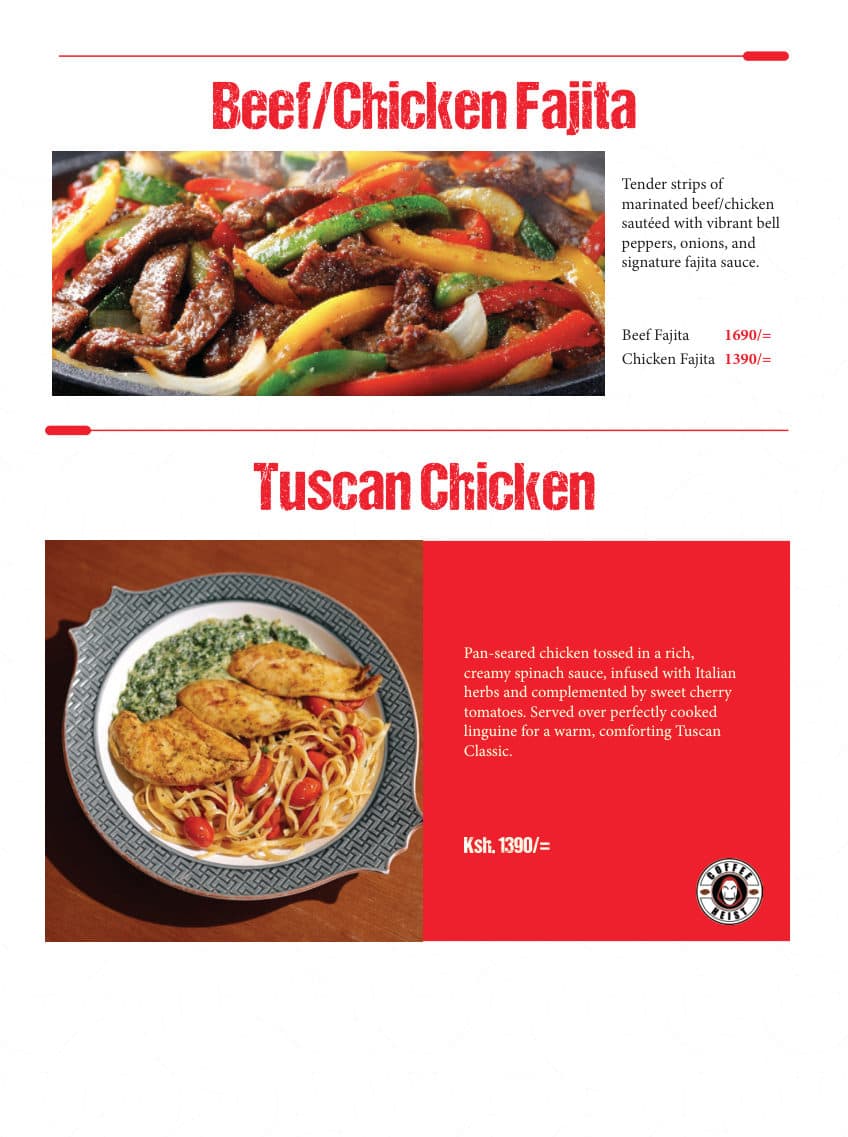 Beef/Chicken Fajita menu page