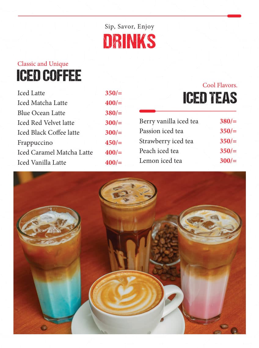 Iced Coffee menu page