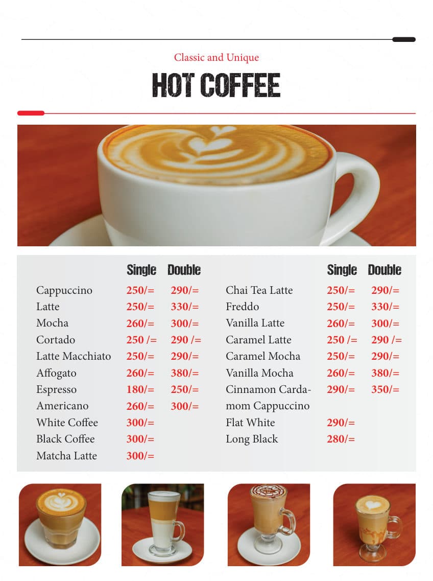 Hot Coffee menu page