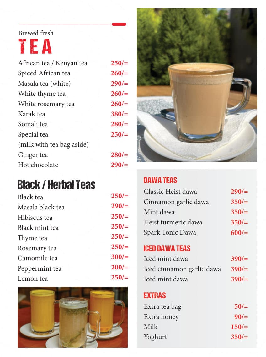 Tea menu page