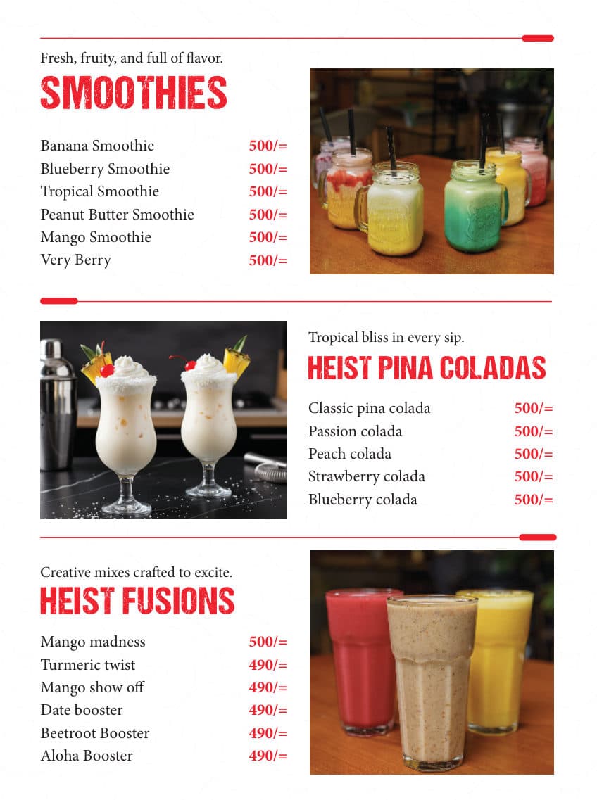 Smoothies menu page