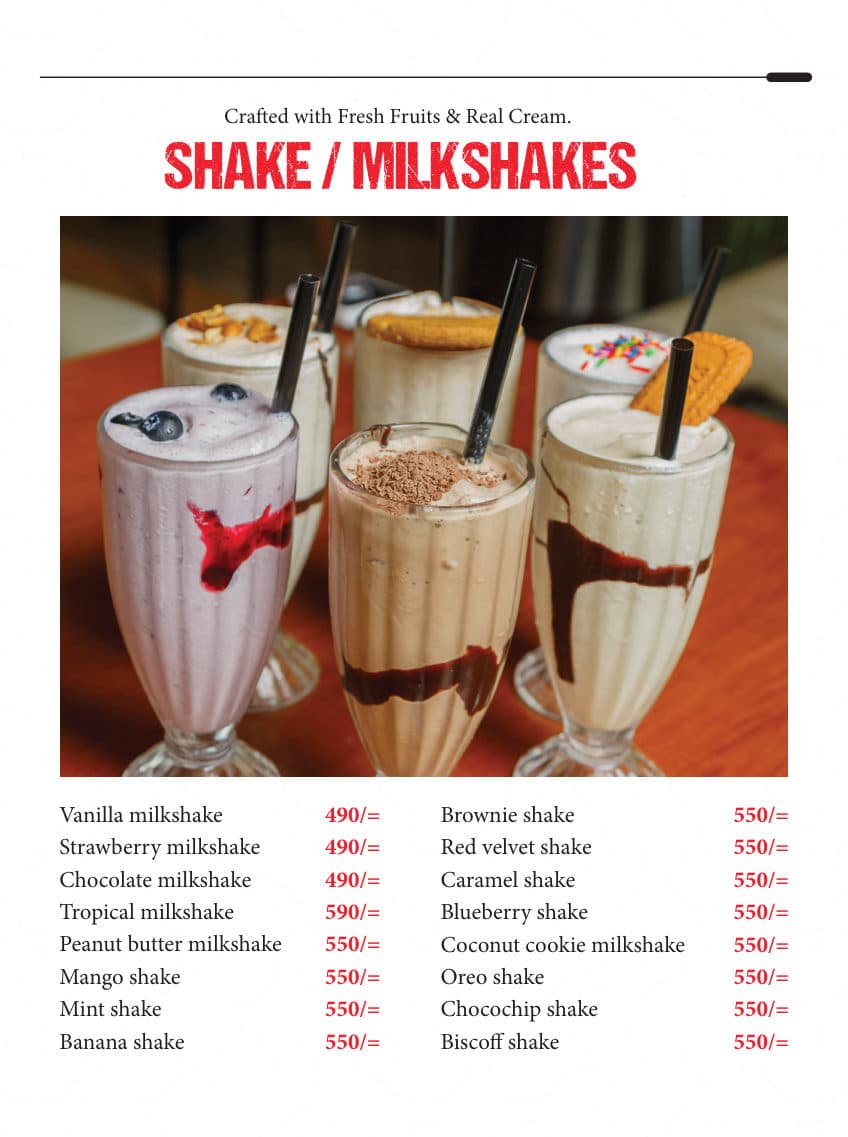 Shake / Milkshakes menu page