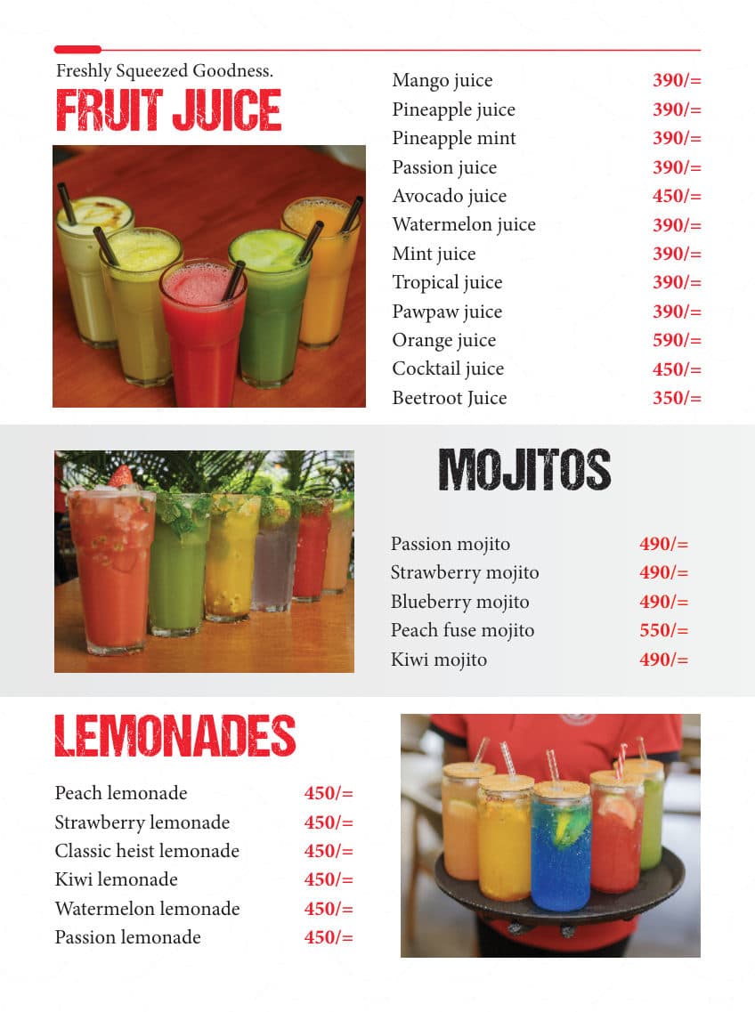 Fruit Juice menu page